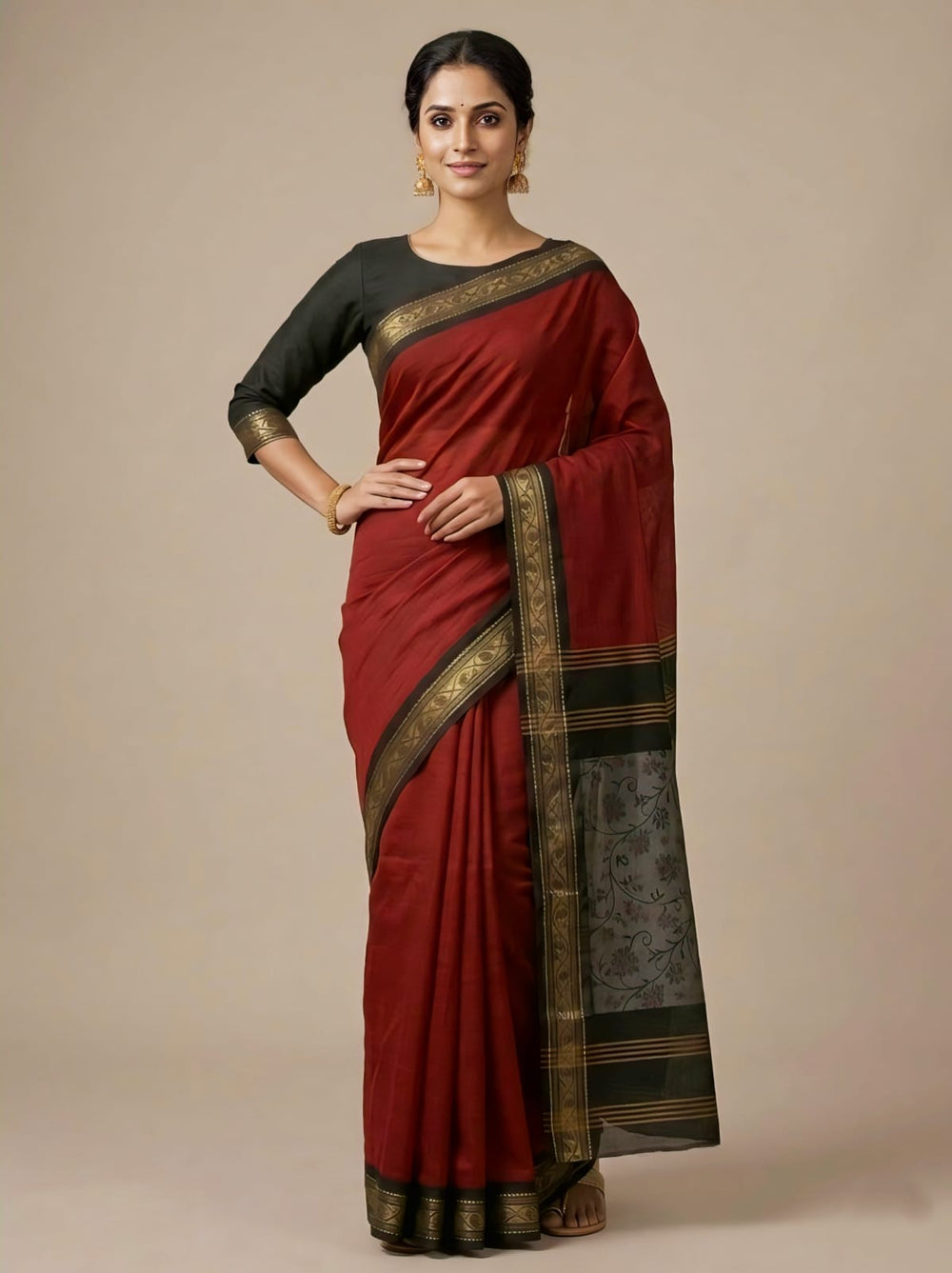 Mrs. SARDARNI Premium Garad Muslin Silk Saree - Maroon & Black Contrast | Premium Ethnic Wear | Mrs. SARDARNI