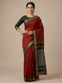 Mrs. SARDARNI Premium Garad Muslin Silk Saree - Maroon & Black Contrast | Premium Ethnic Wear | Mrs. SARDARNI