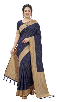 Mrs. SARDARNI Women's Midnight Navy Blue Art Silk Gulal Saree with Golden Zari Tiny Butta & Tassel Pallu | Premium Ethnic Wear | Mrs. SARDARNI