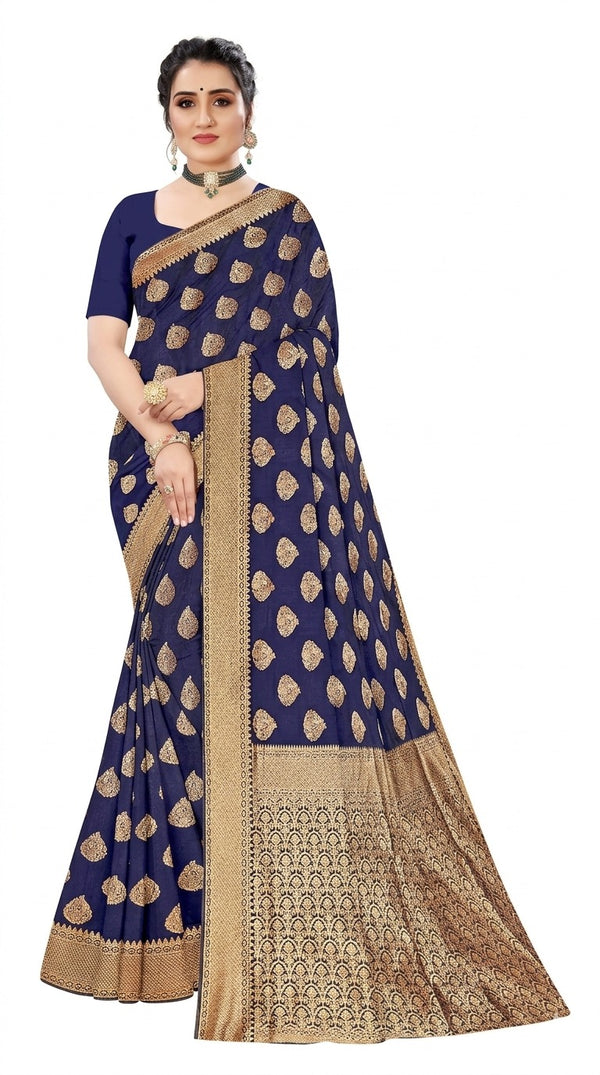 Traditional Navy Blue Gulal Saree for Women – Jacquard Woven Banarasi Silk with Rich Zari Bord | Premium Ethnic Wear | Mrs. SARDARNI
