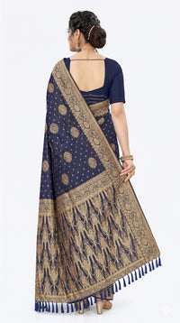 Mrs. SARDARNI Women's Navy Blue Art Silk Gulal Saree with Heavy Gold Zari Floral Mandalas & Tassel Pallu | Premium Ethnic Wear | Mrs. SARDARNI
