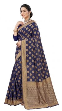 Traditional Navy Blue Gulal Saree for Women – Jacquard Woven Banarasi Silk with Rich Zari Bord | Premium Ethnic Wear | Mrs. SARDARNI