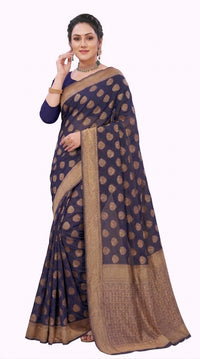 Traditional Navy Blue Gulal Saree for Women – Jacquard Woven Banarasi Silk with Rich Zari Bord | Premium Ethnic Wear | Mrs. SARDARNI
