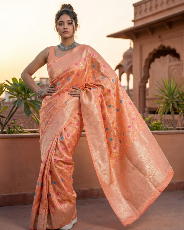 Mrs. SARDARNI Woven Soft Silk Saree - Peach