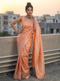 Mrs. SARDARNI Woven Soft Silk Saree - Peach