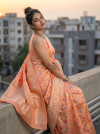 Mrs. SARDARNI Woven Soft Silk Saree - Peach