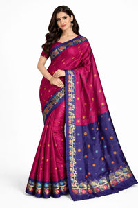 Luxurious Garol Muslin Saree – Magenta & Royal Blue Dual-Tone with Floral Embroidery | Premium Ethnic Wear | Mrs. SARDARNI