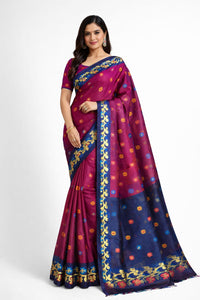 Luxurious Garol Muslin Saree – Magenta & Royal Blue Dual-Tone with Floral Embroidery | Premium Ethnic Wear | Mrs. SARDARNI
