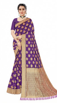 Mrs. SARDARNI Women's Purple Art Silk Gulal Saree with Golden Zari Mango Butta & Tassel Pallu | Premium Ethnic Wear | Mrs. SARDARNI