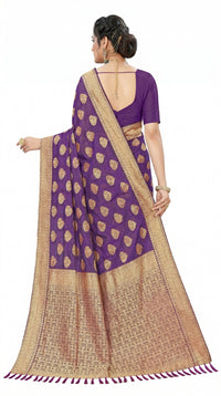 Mrs. SARDARNI Women's Purple Art Silk Gulal Saree with Golden Zari Mango Butta & Tassel Pallu | Premium Ethnic Wear | Mrs. SARDARNI