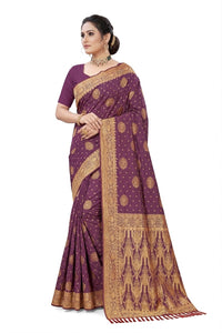 Mrs. SARDARNI Women's Wine Purple Art Silk Saree with Heavy Zari Floral Butta & Tassel Pallu | Premium Ethnic Wear | Mrs. SARDARNI