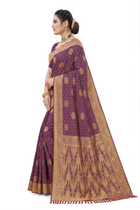 Mrs. SARDARNI Women's Wine Purple Art Silk Saree with Heavy Zari Floral Butta & Tassel Pallu | Premium Ethnic Wear | Mrs. SARDARNI
