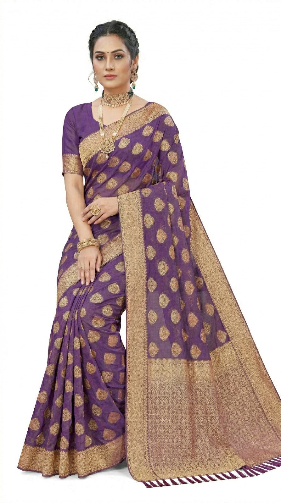 Mrs. SARDARNI Women's Purple Art Silk Gulal Saree with Golden Zari Mango Butta & Tassel Pallu | Premium Ethnic Wear | Mrs. SARDARNI