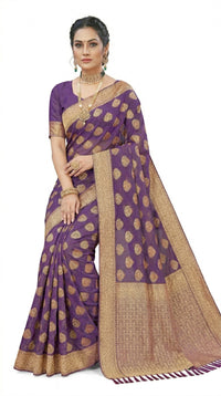 Mrs. SARDARNI Women's Purple Art Silk Gulal Saree with Golden Zari Mango Butta & Tassel Pallu | Premium Ethnic Wear | Mrs. SARDARNI