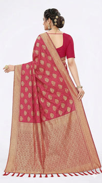 Mrs. SARDARNI Women's Rani Pink Art Silk Gulal Saree with Golden Zari Mango Butta & Tassel Pallu | Premium Ethnic Wear | Mrs. SARDARNI