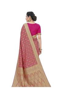 Mrs. SARDARNI Women's Rani Pink Art Silk Gulal Saree with Heavy Gold Zari Floral Jaal & Tassel Pallu | Premium Ethnic Wear | Mrs. SARDARNI