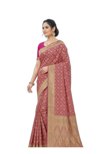 Mrs. SARDARNI Women's Rani Pink Art Silk Gulal Saree with Heavy Gold Zari Floral Jaal & Tassel Pallu | Premium Ethnic Wear | Mrs. SARDARNI