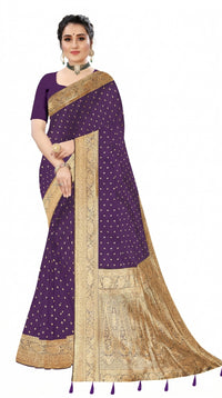 Mrs. SARDARNI Women's Royal Purple Art Silk Gulal Saree with Tiny Golden Zari Butta & Tassel Pallu | Premium Ethnic Wear | Mrs. SARDARNI