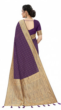 Mrs. SARDARNI Women's Royal Purple Art Silk Gulal Saree with Tiny Golden Zari Butta & Tassel Pallu | Premium Ethnic Wear | Mrs. SARDARNI