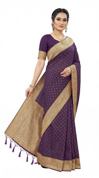 Mrs. SARDARNI Women's Royal Purple Art Silk Gulal Saree with Tiny Golden Zari Butta & Tassel Pallu | Premium Ethnic Wear | Mrs. SARDARNI
