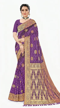 Mrs. SARDARNI Women's Royal Violet Purple Art Silk Gulal Saree with Heavy Zari Floral Mandalas & Tassel Pallu | Premium Ethnic Wear | Mrs. SARDARNI