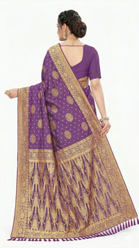 Mrs. SARDARNI Women's Royal Violet Purple Art Silk Gulal Saree with Heavy Zari Floral Mandalas & Tassel Pallu | Premium Ethnic Wear | Mrs. SARDARNI