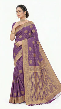 Mrs. SARDARNI Women's Royal Violet Purple Art Silk Gulal Saree with Heavy Zari Floral Mandalas & Tassel Pallu | Premium Ethnic Wear | Mrs. SARDARNI