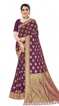 Mrs. SARDARNI Women's Royal Purple Art Silk Gulal Saree with Golden Zari Leaf Butta & Tassel Pallu | Premium Ethnic Wear | Mrs. SARDARNI