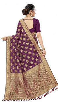 Mrs. SARDARNI Women's Royal Purple Art Silk Gulal Saree with Golden Zari Leaf Butta & Tassel Pallu | Premium Ethnic Wear | Mrs. SARDARNI