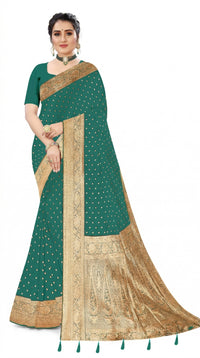 Mrs. SARDARNI Women's Sea Green Art Silk Gulal Saree with Tiny Golden Zari Butta & Tassel Pallu | Premium Ethnic Wear | Mrs. SARDARNI