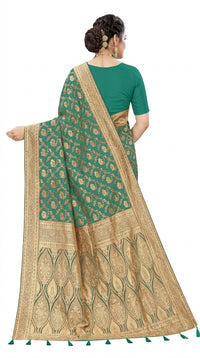 Mrs. SARDARNI Women's Sea Green Art Silk Gulal Saree with Heavy Gold Zari Floral Jaal & Tassel Pallu | Premium Ethnic Wear | Mrs. SARDARNI