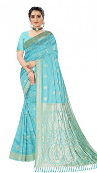Mrs. SARDARNI Women's Sky Blue Art Silk Gulal Saree with Silver Zari Weaving & Tassel Pallu | Premium Ethnic Wear | Mrs. SARDARNI