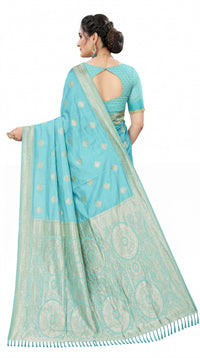 Mrs. SARDARNI Women's Sky Blue Art Silk Gulal Saree with Silver Zari Weaving & Tassel Pallu | Premium Ethnic Wear | Mrs. SARDARNI