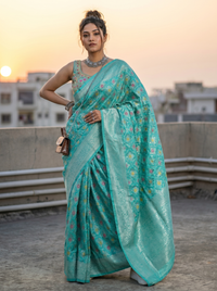Mrs. SARDARNI Woven Soft Silk Saree - Teal