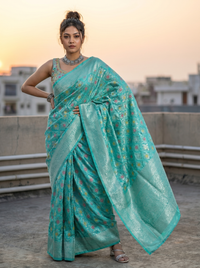 Mrs. SARDARNI Woven Soft Silk Saree - Teal