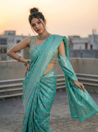 Mrs. SARDARNI Woven Soft Silk Saree - Teal