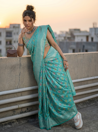 Mrs. SARDARNI Woven Soft Silk Saree - Teal
