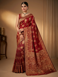 Mrs. SARDARNI Banarasi Jacquard Art Silk Saree - Vermillion Rd (Morni Collection)