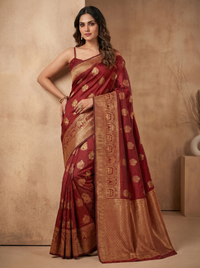 Mrs. SARDARNI Banarasi Jacquard Art Silk Saree - Vermillion Rd (Morni Collection)