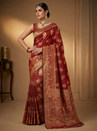 Mrs. SARDARNI Banarasi Jacquard Art Silk Saree - Vermillion Rd (Morni Collection)