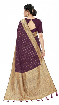 Mrs. SARDARNI Women's Wine Purple Art Silk Gulal Saree with Golden Zari Star Butta & Paisley Pallu | Premium Ethnic Wear | Mrs. SARDARNI
