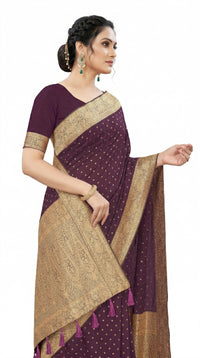 Mrs. SARDARNI Women's Wine Purple Art Silk Gulal Saree with Golden Zari Star Butta & Paisley Pallu | Premium Ethnic Wear | Mrs. SARDARNI