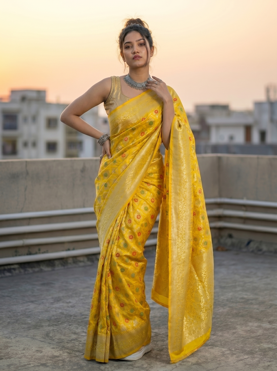 Mrs. SARDARNI Woven Soft Silk Saree - Yellow