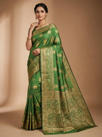 Mrs. SARDARNI Banarasi Jacquard Art Silk Saree - Lime Green (Morni Collection)