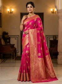 Mrs. SARDARNI Banarasi Jacquard Art Silk Saree - Pink (Morni Collection)