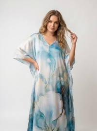 Mrs. SARDARNI Premium Designer Printed Kaftan - Blue White Marble
