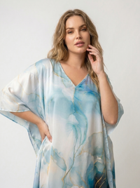 Mrs. SARDARNI Premium Designer Printed Kaftan - Blue White Marble