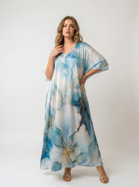 Mrs. SARDARNI Premium Designer Printed Kaftan - Blue White Marble