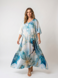 Mrs. SARDARNI Premium Designer Printed Kaftan - Blue White Marble