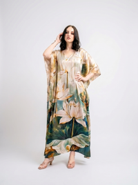 Mrs. SARDARNI Premium Designer Printed Kaftan - Dark Green Lotus